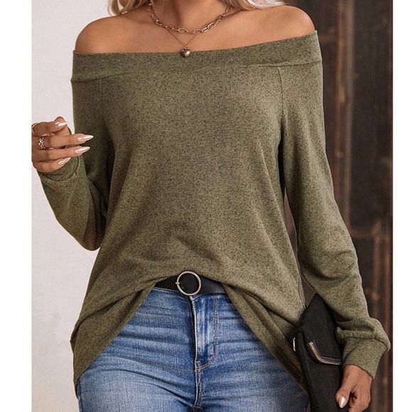 Solid Off shoulder Loose Fit Long sleeve Top - Picture 7 of 10